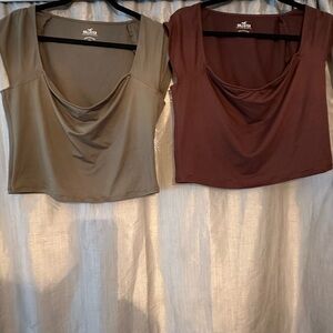 Hollister Olive and Brown Crop Tops XL